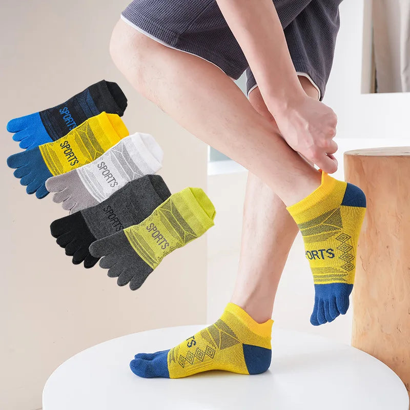 5 Pairs Ankle Toe Socks Sport Professional Cotton Colorful Sweat-Absorbing Breathable Fitness Hiking Cycling 5 Finger Boat Socks