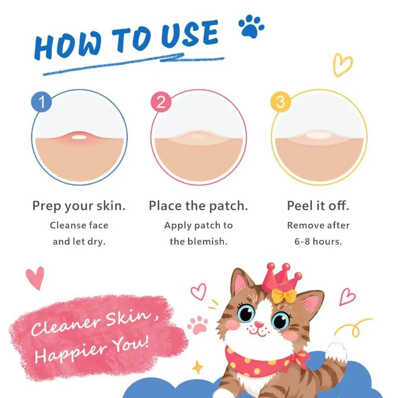 100 Pcs Cartoon Patch Cute Cat-Shaped Facial Concealer Patch Safe Non-Toxic Gentle And Non-Irritating Concealing