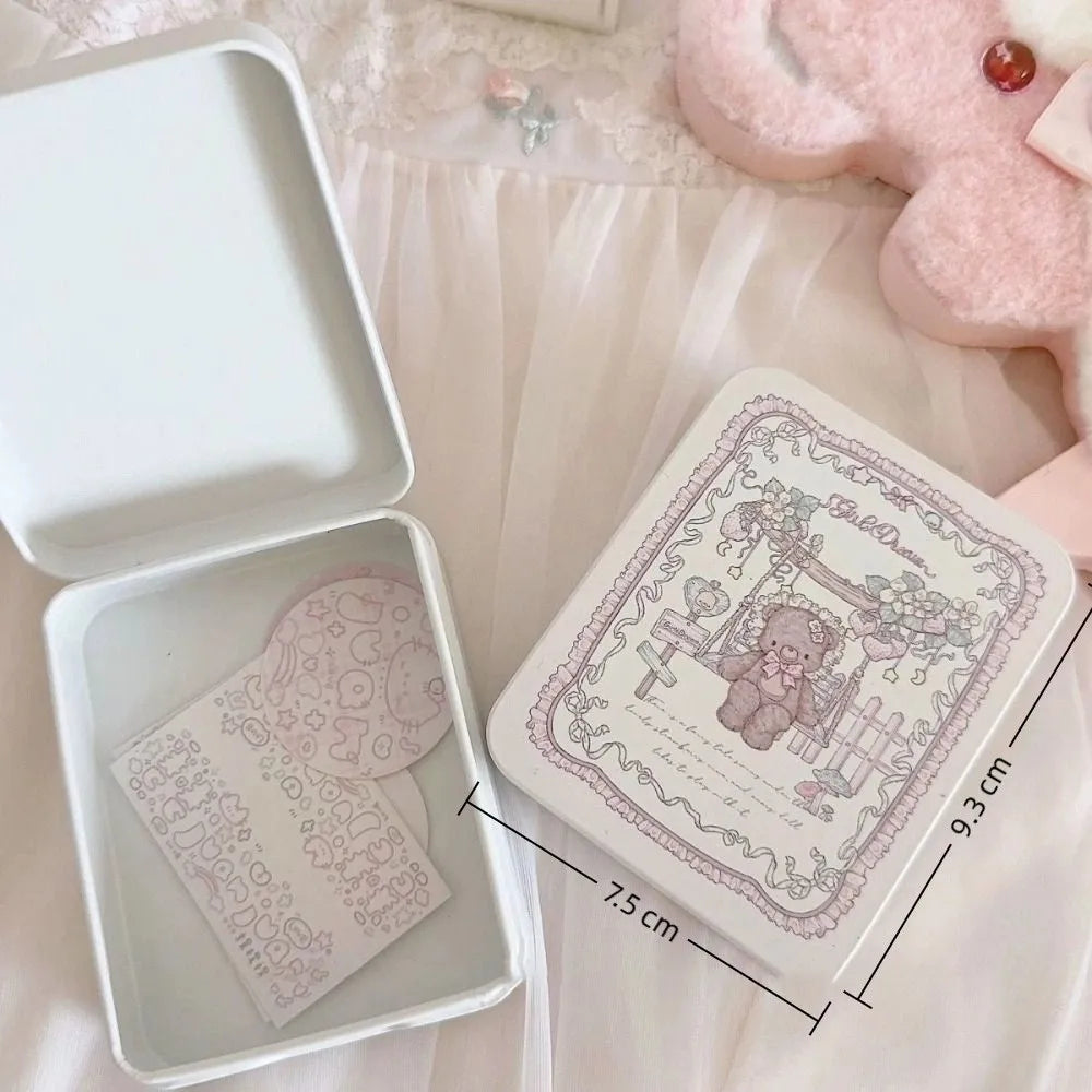 Cute Cartoon Bear Iron Storage Box Rectangular Stickers Tapes Candy Cases Big Capacity Square Box Small Card