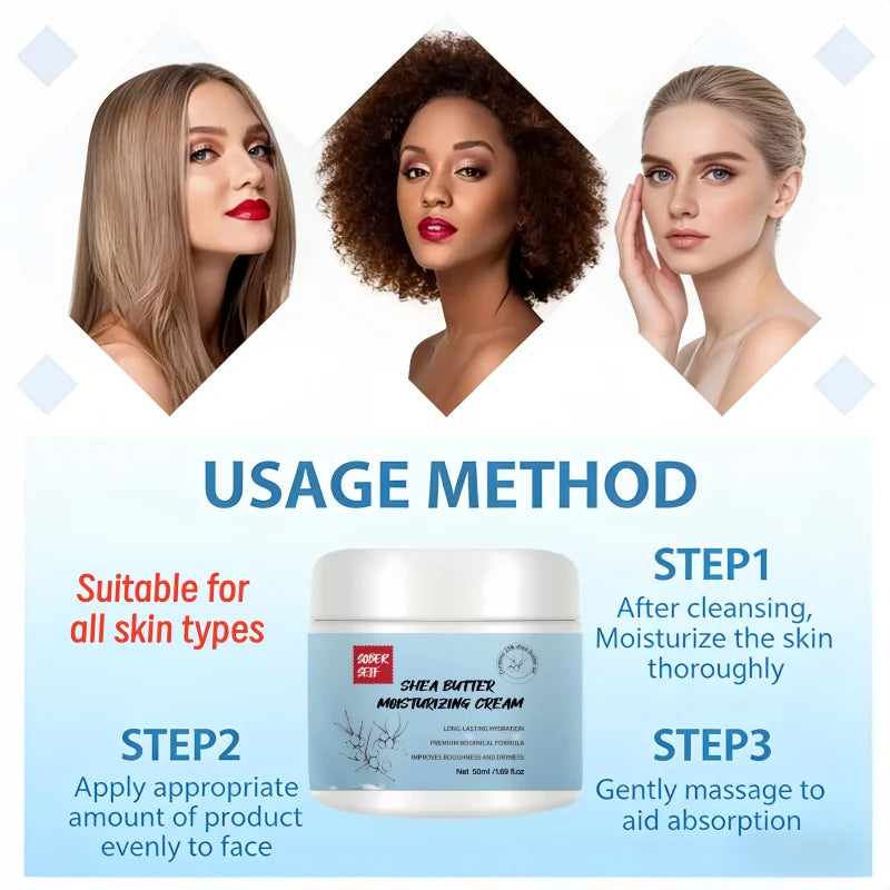 Shea Butter Hyaluronic Acid High‑Moisture Face Cream 50ml Dry Skin Savior Deep Nourishing Skin Care