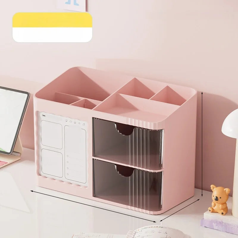 Cute Desktop Storage Organizer Box with Drawers, Multi-Compartment Cosmetic & Stationery Holder for Kids & Home