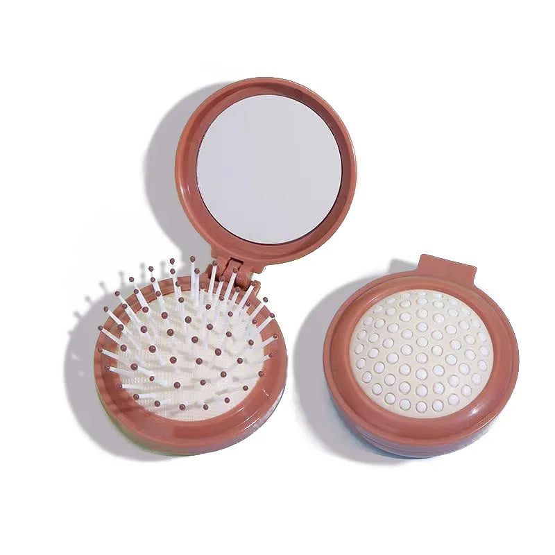 Travel-friendly styling tool, compact women's massage comb with folding design and air-cushion bristles, mirror attachment