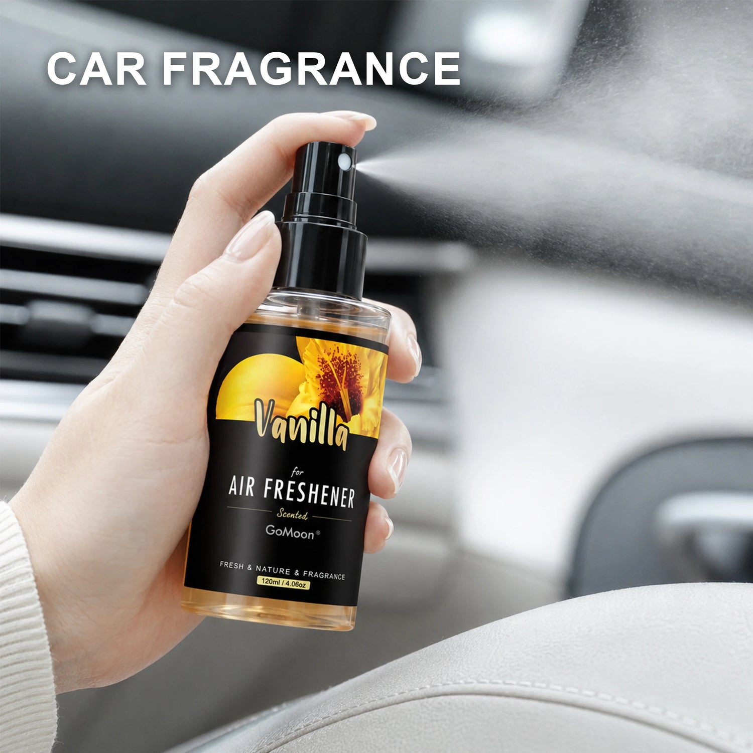 120ml/4.06oz Natural vanilla scented high-end car fragrance spray, long-lasting fragrance, suitable for home, car