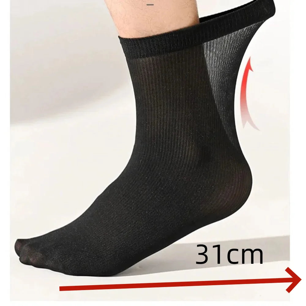 10pairs Casual Breathable Men Ice Silk Socks Soft Elastic Solid Business Socks Ultra-thin Socks