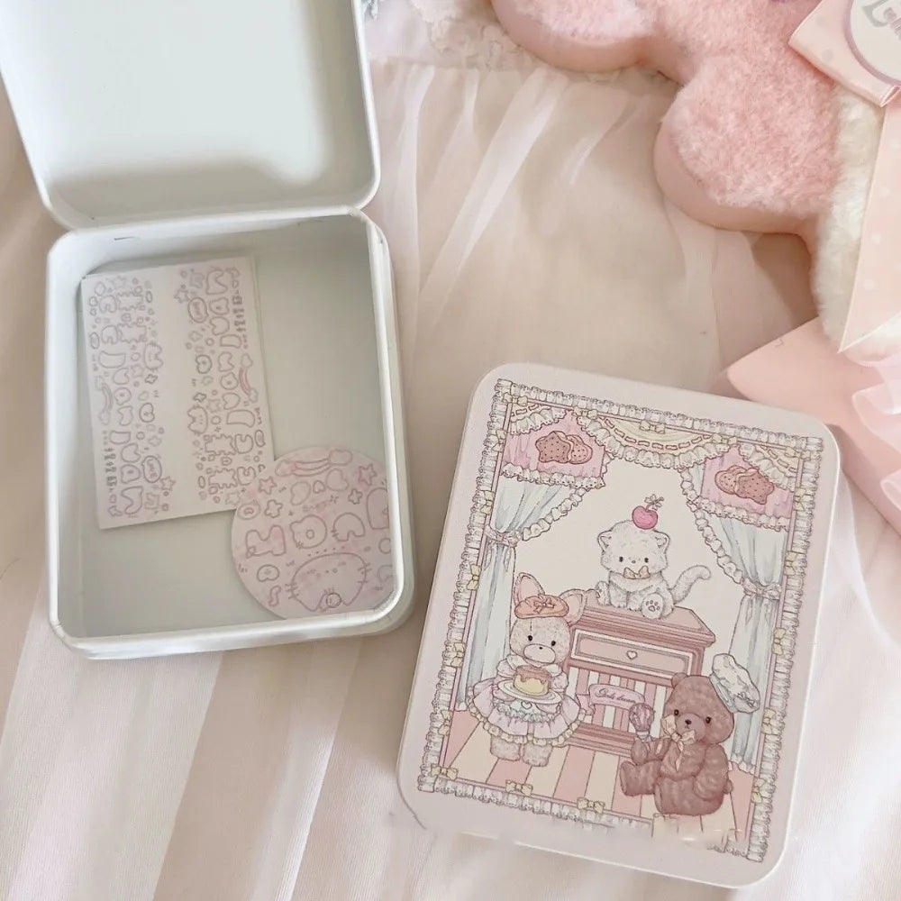 Cute Cartoon Bear Iron Storage Box Rectangular Stickers Tapes Candy Cases Big Capacity Square Box Small Card