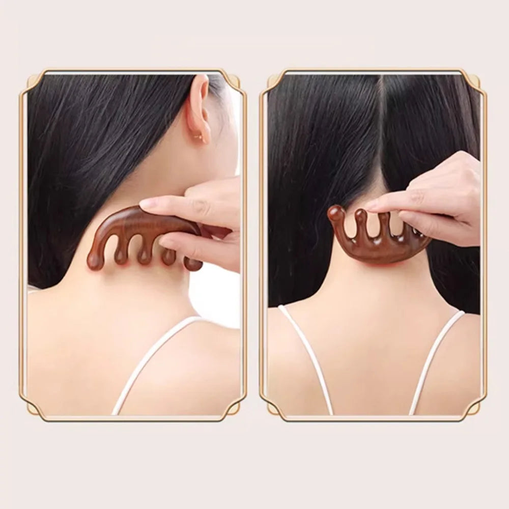 Meridian Massage Comb Five-Tooth Handleless Chinese Acupuncture Head Comb Blood Circulation Sandalwood Scalp Meridian Comb