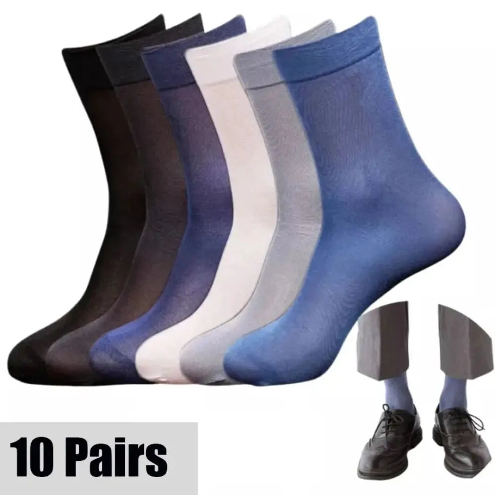 10pairs Casual Breathable Men Ice Silk Socks Soft Elastic Solid Business Socks Ultra-thin Socks