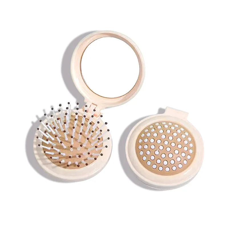 Travel-friendly styling tool, compact women's massage comb with folding design and air-cushion bristles, mirror attachment