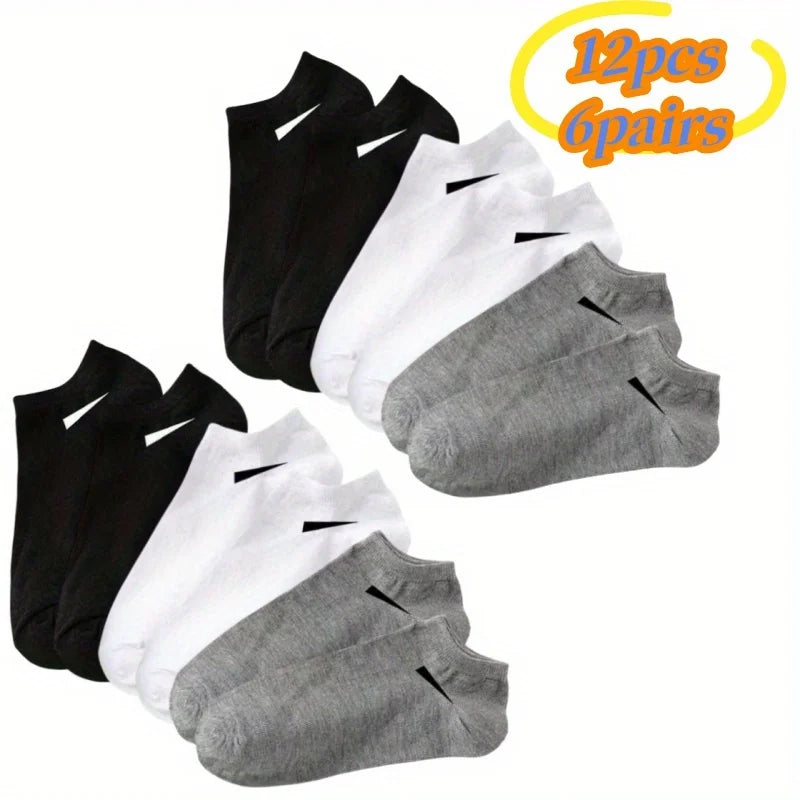 12pcs (6pairs)/6pcs (3pairs) Men's Breathable Socks Solid Color Simple Design Durable and Moisture Absorbing