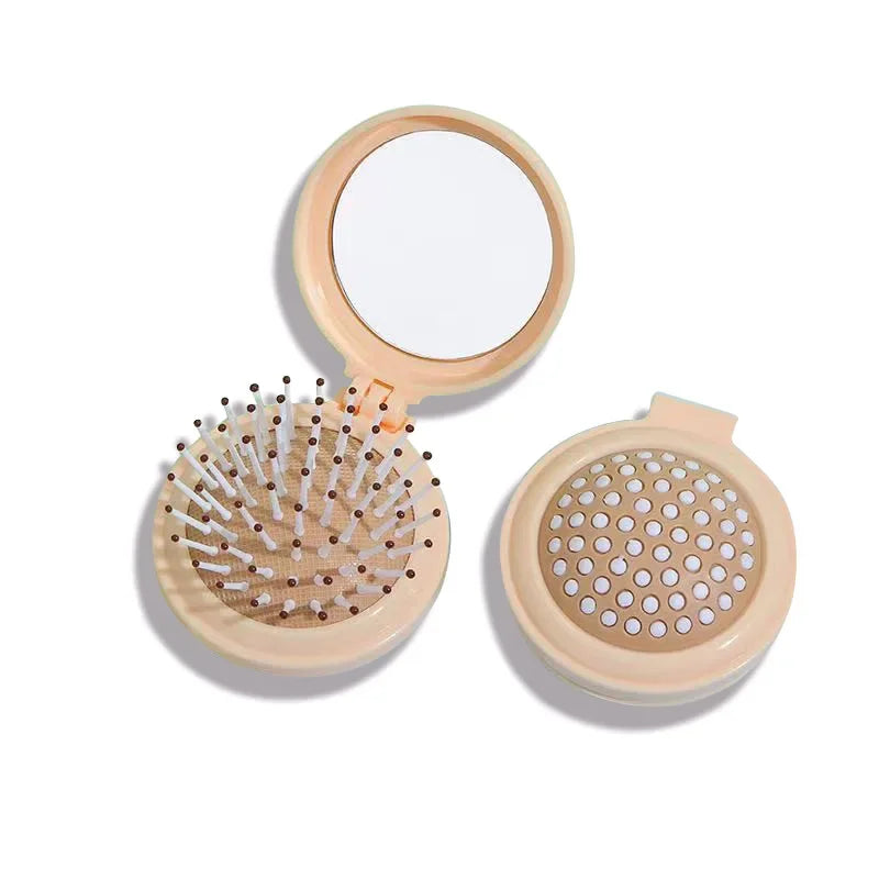 Travel-friendly styling tool, compact women's massage comb with folding design and air-cushion bristles, mirror attachment