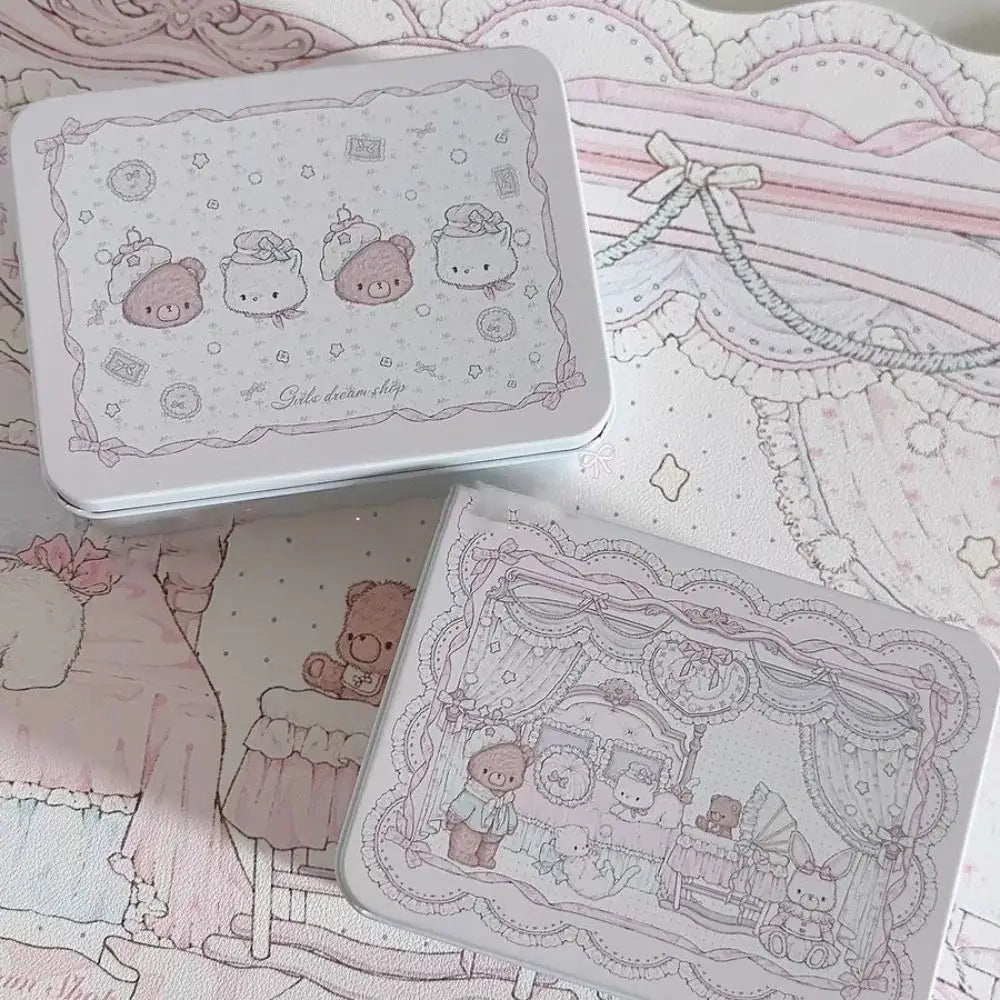 Cute Cartoon Bear Iron Storage Box Rectangular Stickers Tapes Candy Cases Big Capacity Square Box Small Card