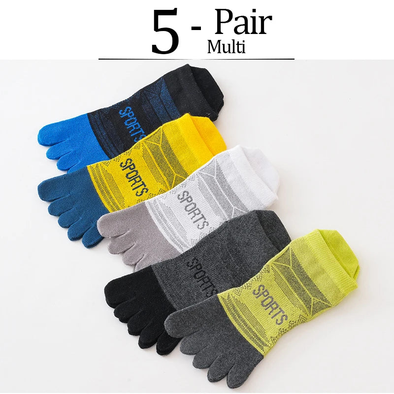 5 Pairs Ankle Toe Socks Sport Professional Cotton Colorful Sweat-Absorbing Breathable Fitness Hiking Cycling 5 Finger Boat Socks