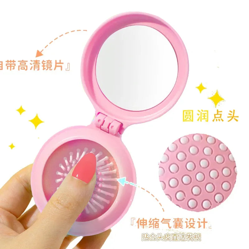 Travel-friendly styling tool, compact women's massage comb with folding design and air-cushion bristles, mirror attachment