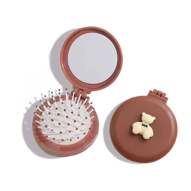 Travel-friendly styling tool, compact women's massage comb with folding design and air-cushion bristles, mirror attachment