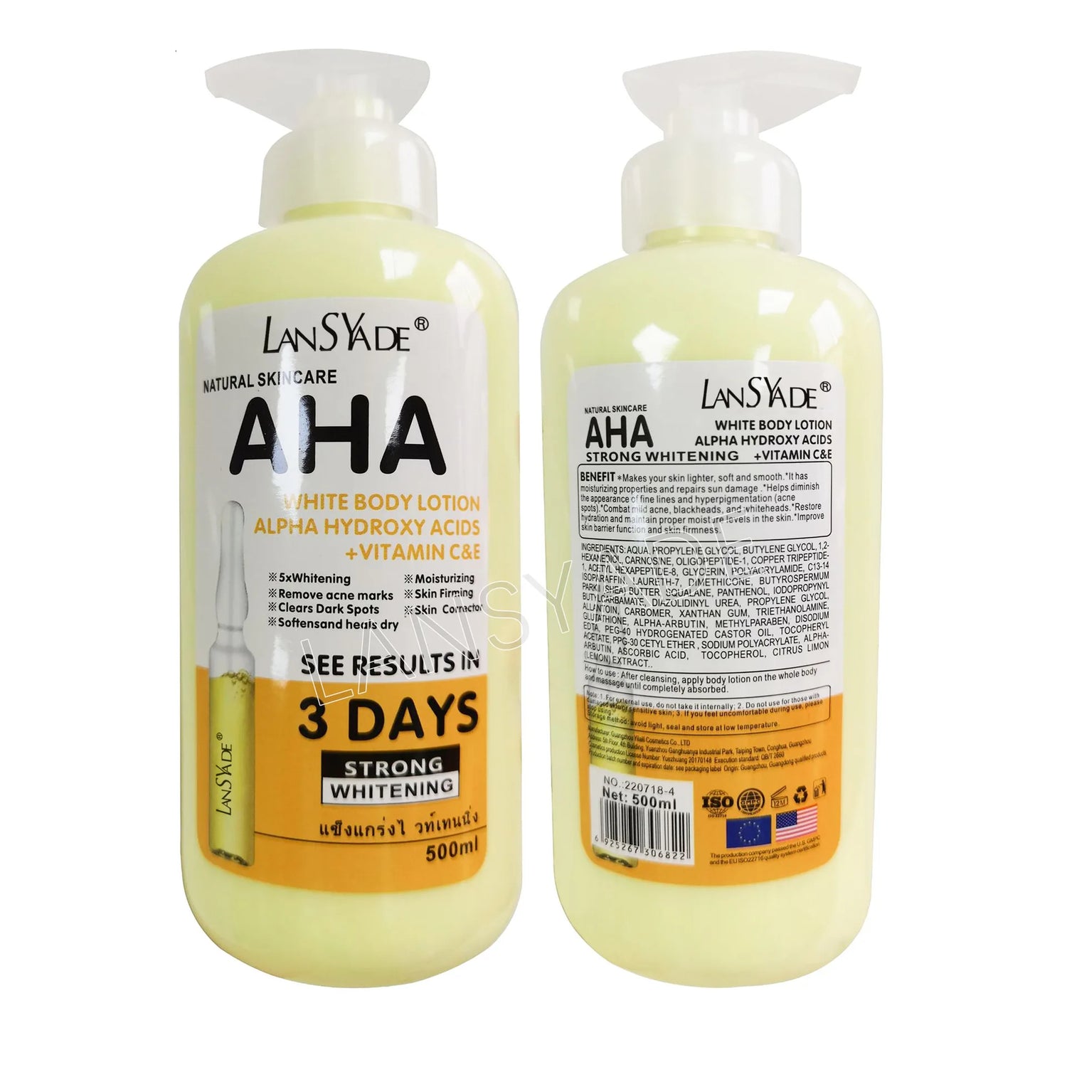500ml LANSYADE AHA Brightening Body Lotion Arbutin Moisturizing Firming Body Cream Vitamin C Soften Skin Essence Lotion