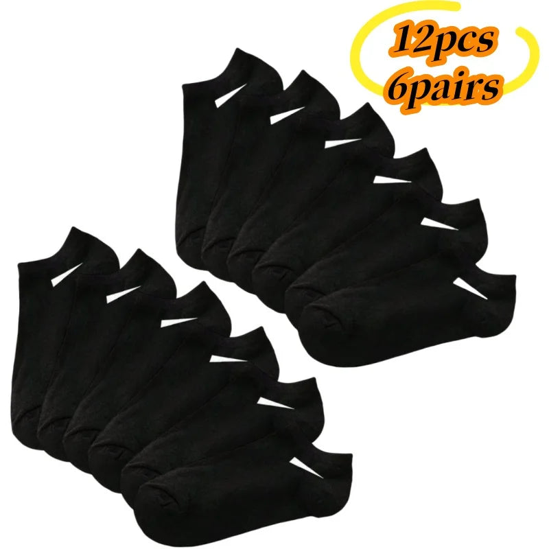 12pcs (6pairs)/6pcs (3pairs) Men's Breathable Socks Solid Color Simple Design Durable and Moisture Absorbing