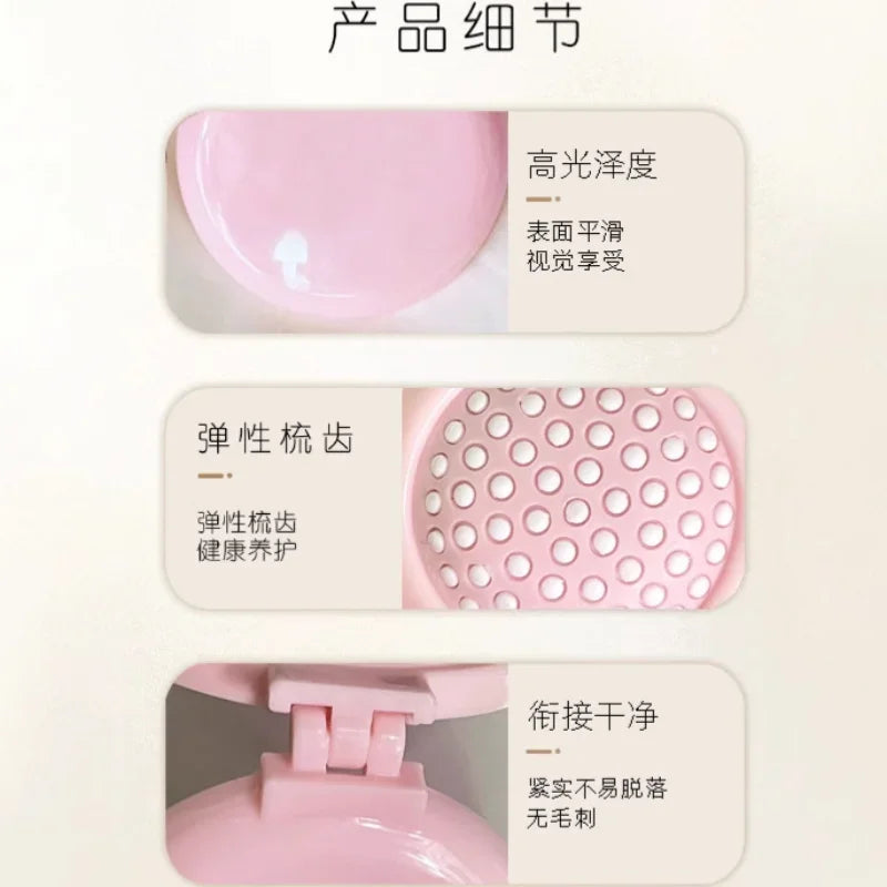 Travel-friendly styling tool, compact women's massage comb with folding design and air-cushion bristles, mirror attachment
