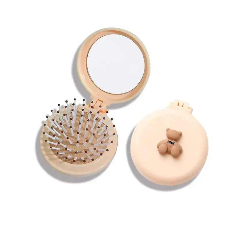 Travel-friendly styling tool, compact women's massage comb with folding design and air-cushion bristles, mirror attachment