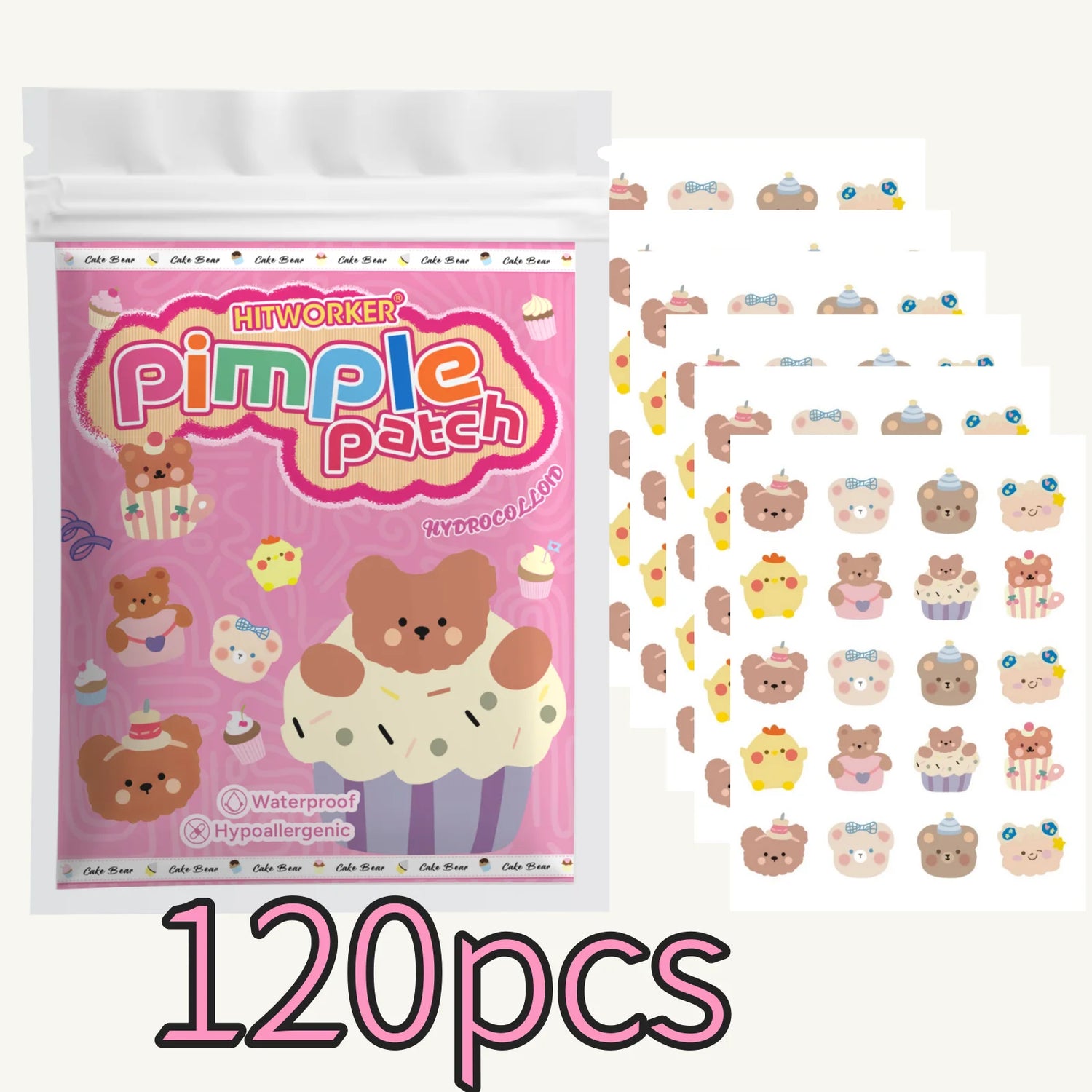 40/120/400pcs Cartoon Bear Design Acne Patches, Waterproof Hydrocolloid Spot Concealer, Breathable Pimple Cover Stickers for Dai