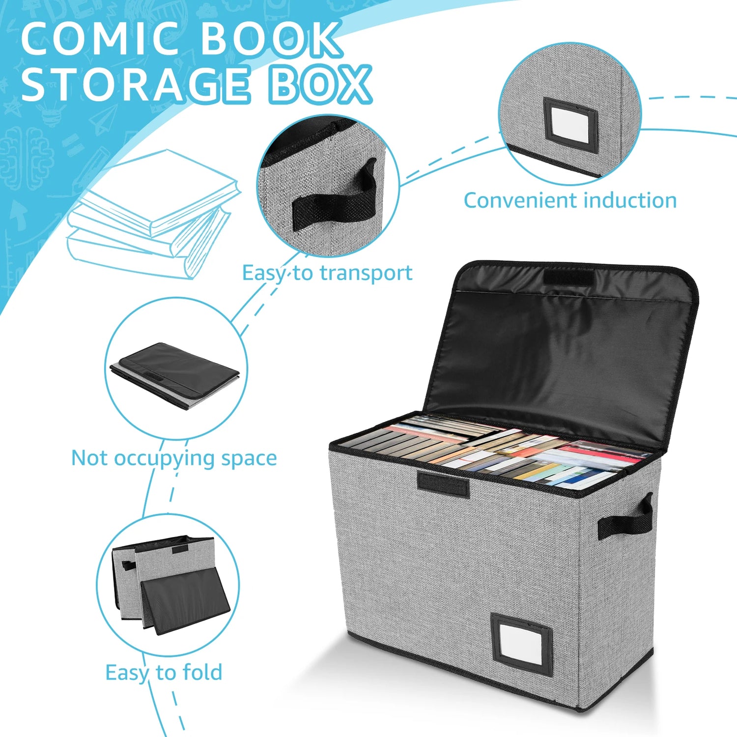 Foldable Clothing Storage Box Large Capacity Sundries Organizer Toys Comic Book Bin With Lid and Handle Home Organiza