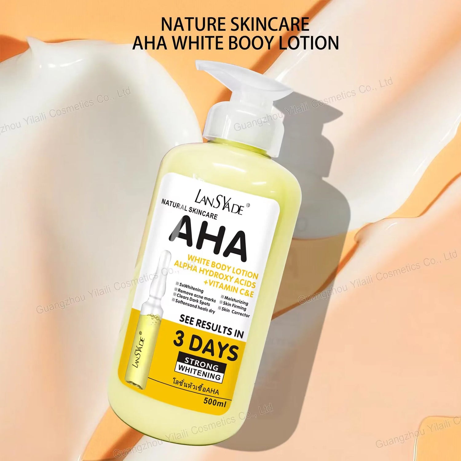 500ml LANSYADE AHA Brightening Body Lotion Arbutin Moisturizing Firming Body Cream Vitamin C Soften Skin Essence Lotion