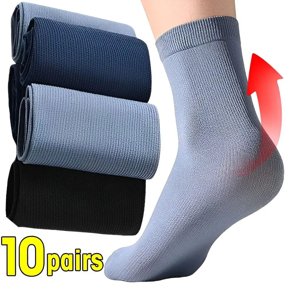 10pairs Casual Breathable Men Ice Silk Socks Soft Elastic Solid Business Socks Ultra-thin Socks