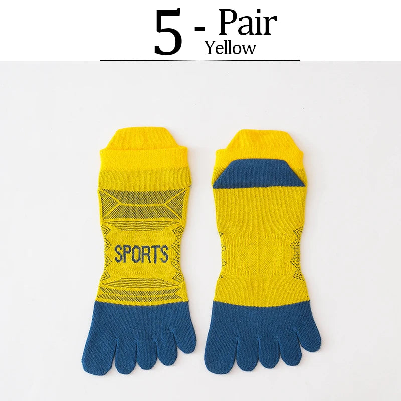 5 Pairs Ankle Toe Socks Sport Professional Cotton Colorful Sweat-Absorbing Breathable Fitness Hiking Cycling 5 Finger Boat Socks
