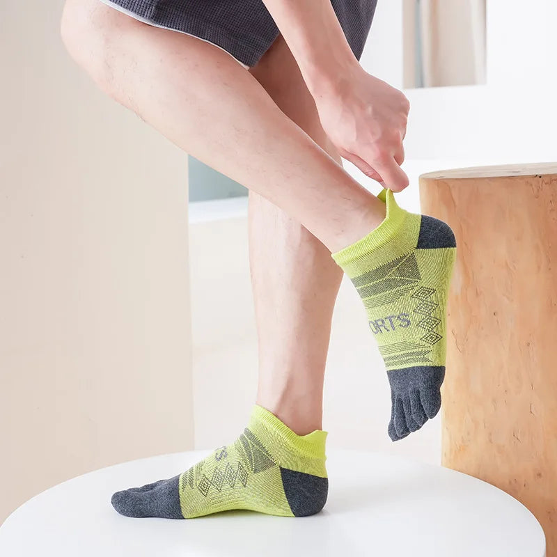 5 Pairs Ankle Toe Socks Sport Professional Cotton Colorful Sweat-Absorbing Breathable Fitness Hiking Cycling 5 Finger Boat Socks