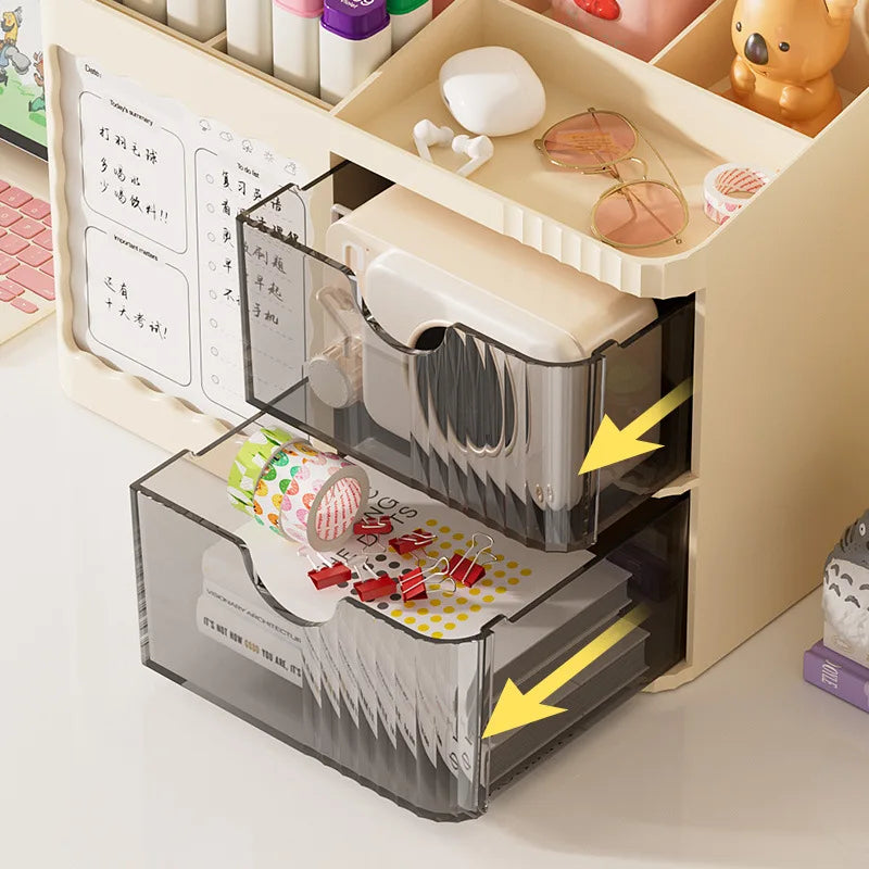 Cute Desktop Storage Organizer Box with Drawers, Multi-Compartment Cosmetic & Stationery Holder for Kids & Home
