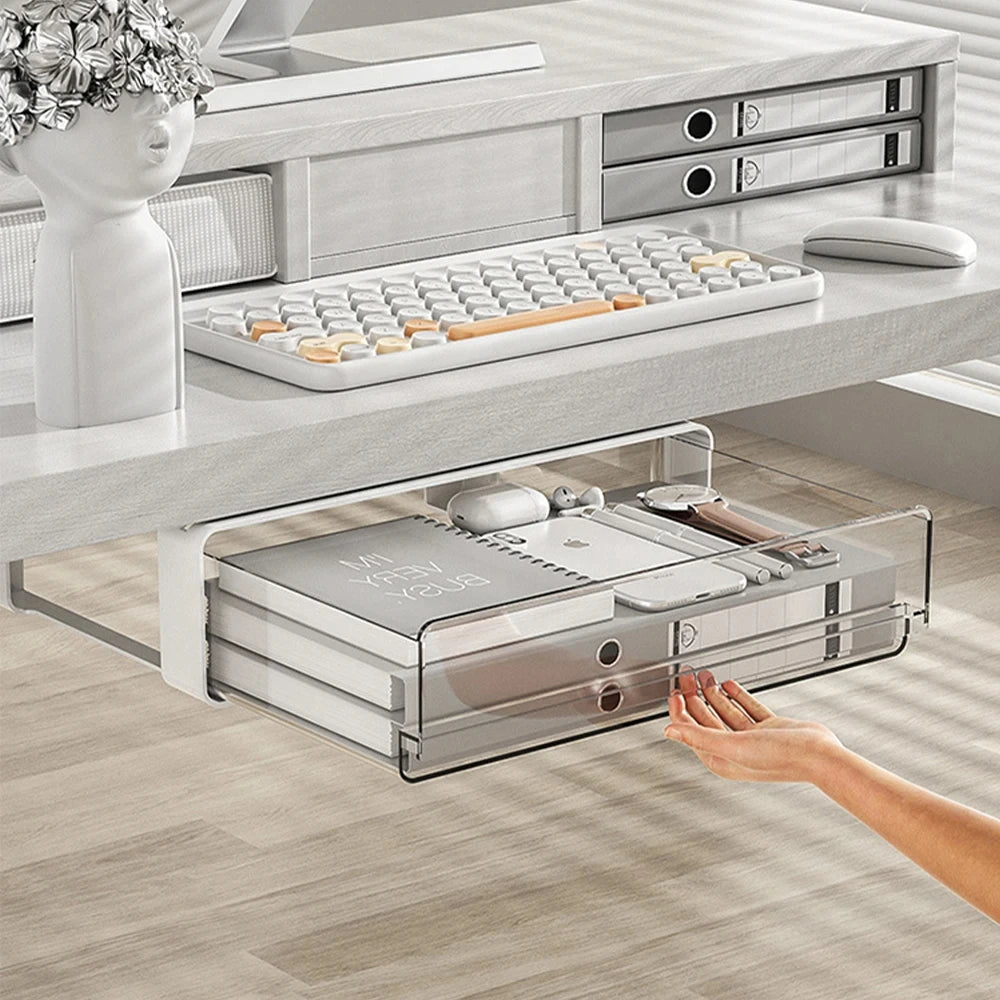 Drawer Storage Box Under Table Hidden Self-Adhesive Drawer Type Storage Cabinet Office Desk Cosmetics Stationery Storage Rack