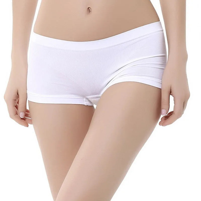 Women Solid Elastic Stretchy Casual Sports Breathable Boyshorts Seamless Underwear Underpants Boxers Panties