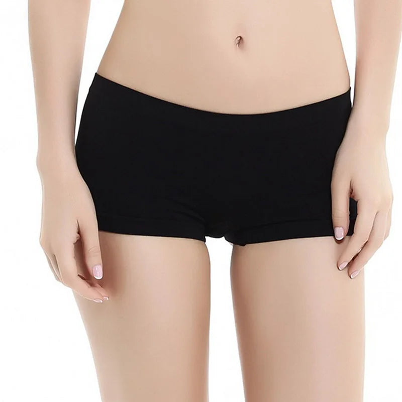 Women Solid Elastic Stretchy Casual Sports Breathable Boyshorts Seamless Underwear Underpants Boxers Panties