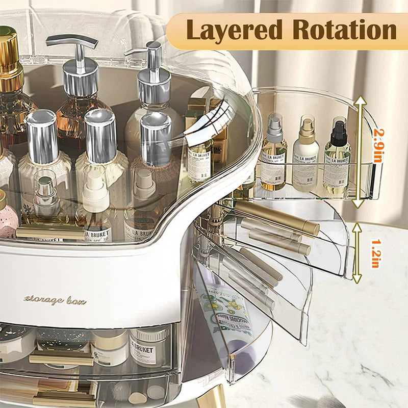 Cosmetic Storage Box with Lid and Drawers, Countertop Makeup Organizer Case, Waterproof & Dustproof Cosmetics Rack