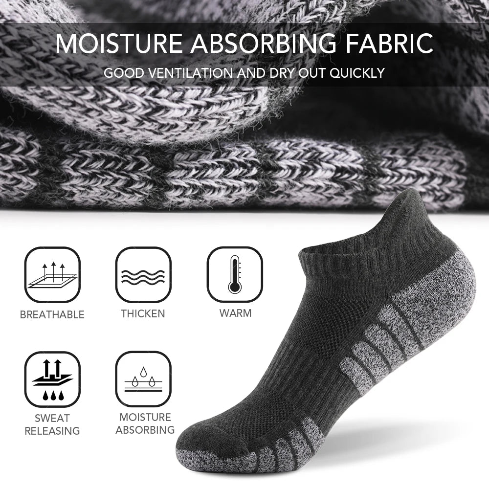 6 Pairs Sports Ankle Socks  Athletic Low-cut Socks Thick Knit Autumn Winter Socks Outdoor Fitness Breathable Quick Dry Socks