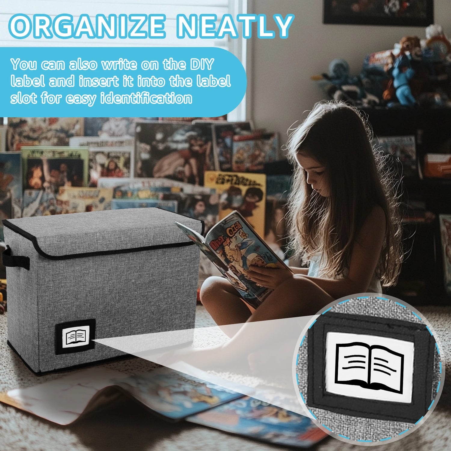 Foldable Clothing Storage Box Large Capacity Sundries Organizer Toys Comic Book Bin With Lid and Handle Home Organiza