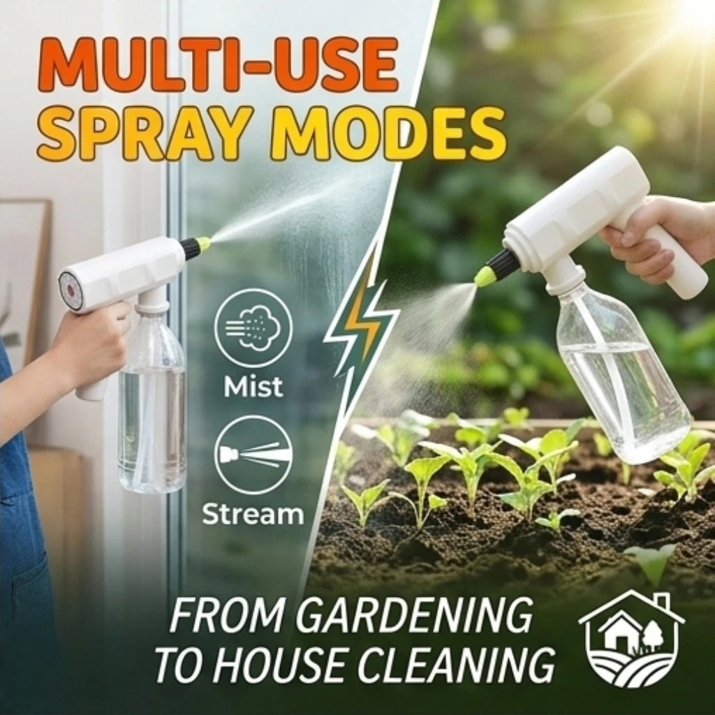 Electric Water Spray Gun Universal Bottle Interface USB Rechargeable Mist Stream Sprayer for House Cleaning Plant Watering Garde