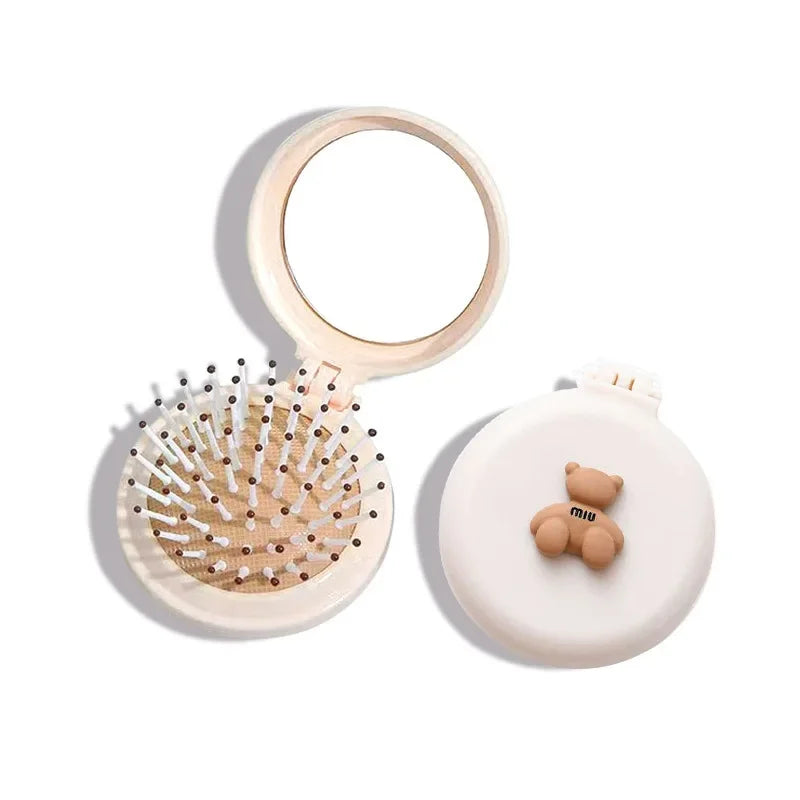 Travel-friendly styling tool, compact women's massage comb with folding design and air-cushion bristles, mirror attachment