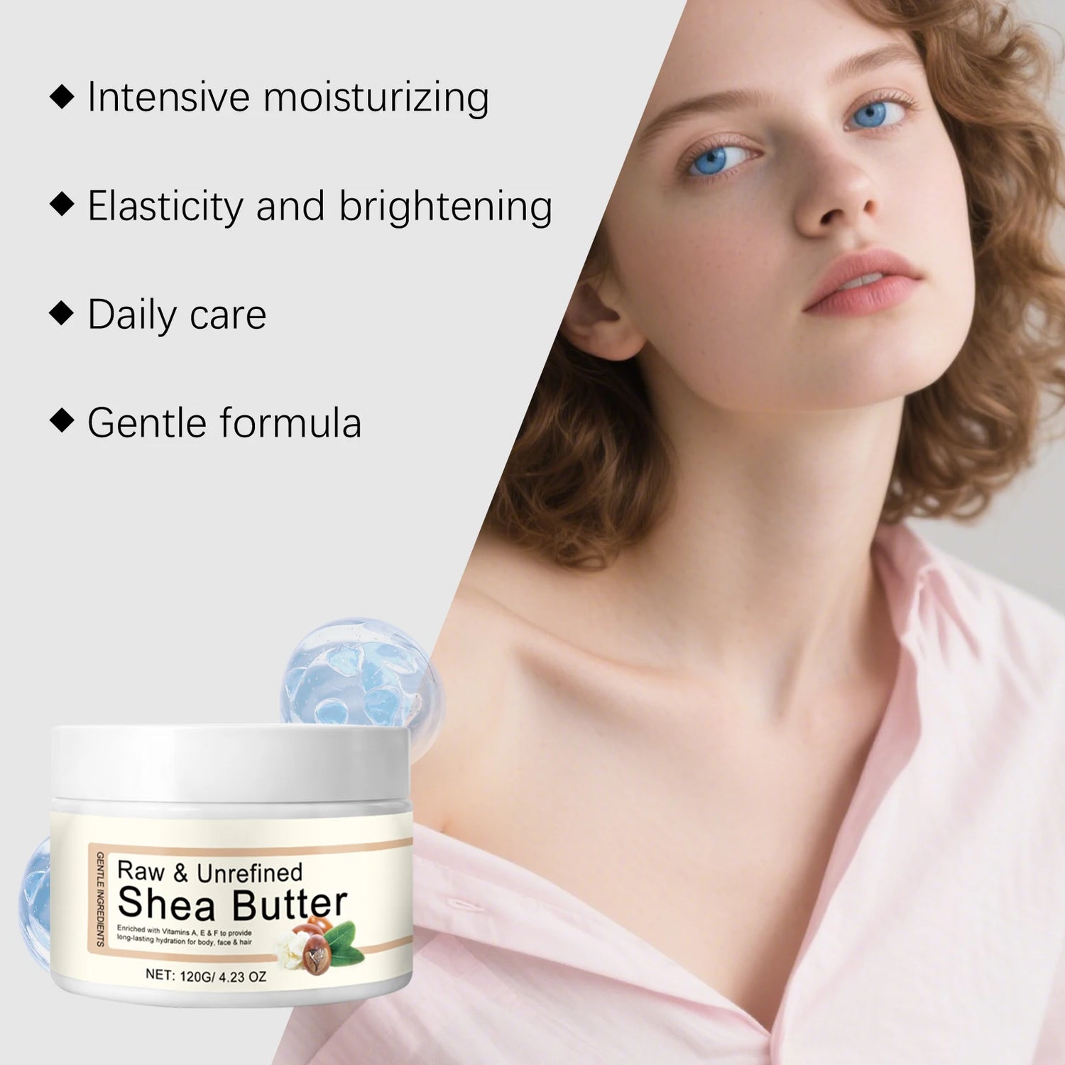 Shea Butter Moisturizing Cream Multi Use Balm for Dry Skin and Hair Restore Shine Increase Skin Elasticity Body Face & Hair Care