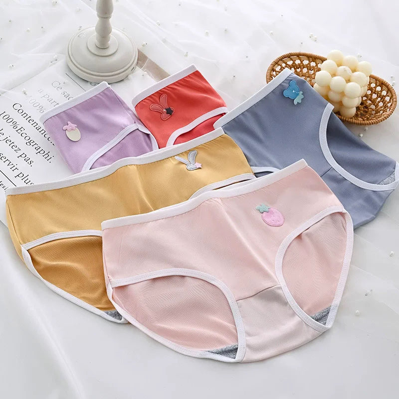 New 5-Piece Cute Underwear Set For Women, Comfortable And Breathable Triangle Underwear, Solid Color Mid Waist Casual Underwear