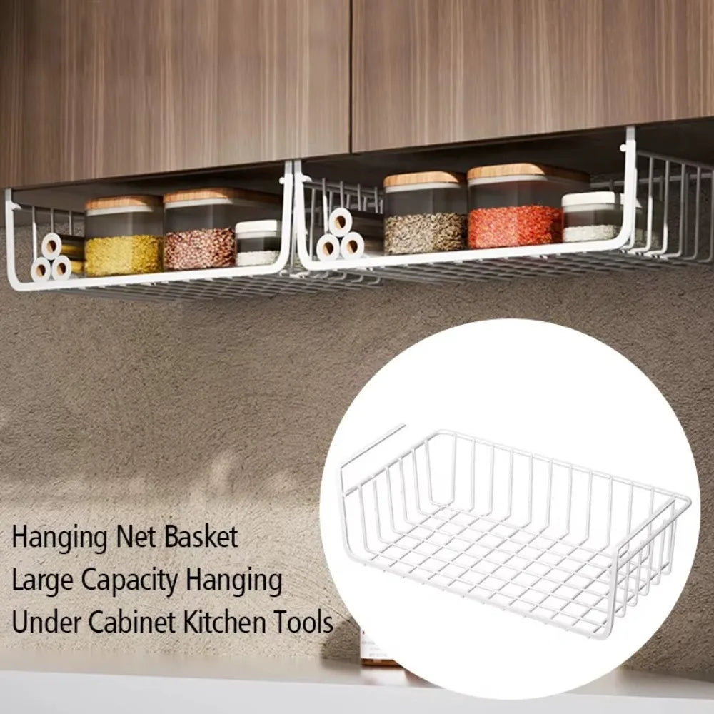 Universal Under Table Storage Basket Multipurpose Space Saving Desk Storage Rack Large Capacity Hanging Net Basket