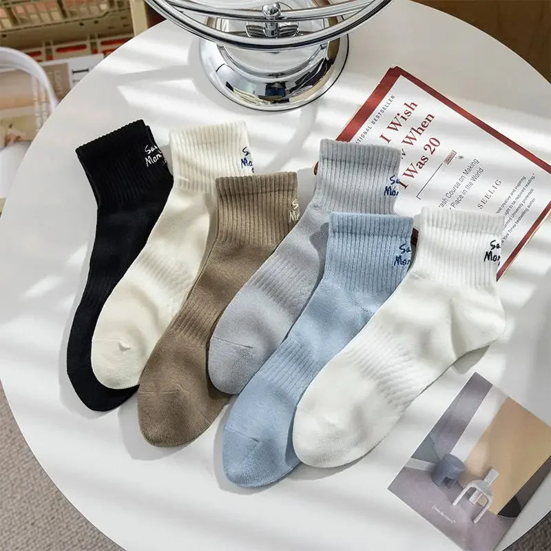 Cotton Socks For Men Middle Tube Alphabet Embroidery Ankle-Wrap Anklet Solid Color Sport Basketball Low Barrel Men'S Stockings