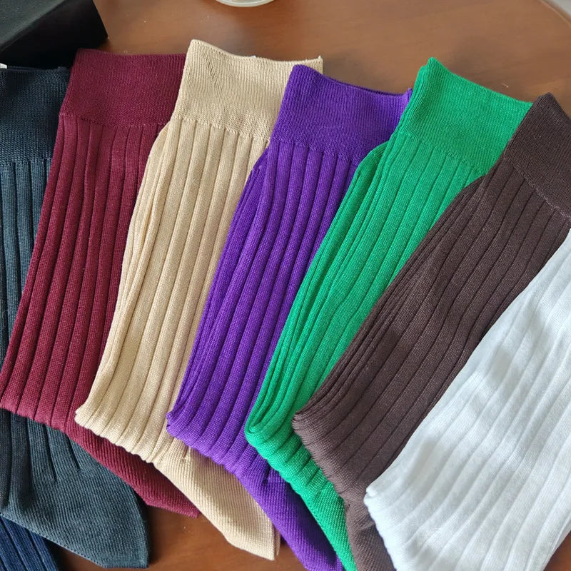 3 Pairs/Lot Solid Color Breathable Long Socks High Quality Knitting Cotton Mens Casual Business Male Dress Formal Sock