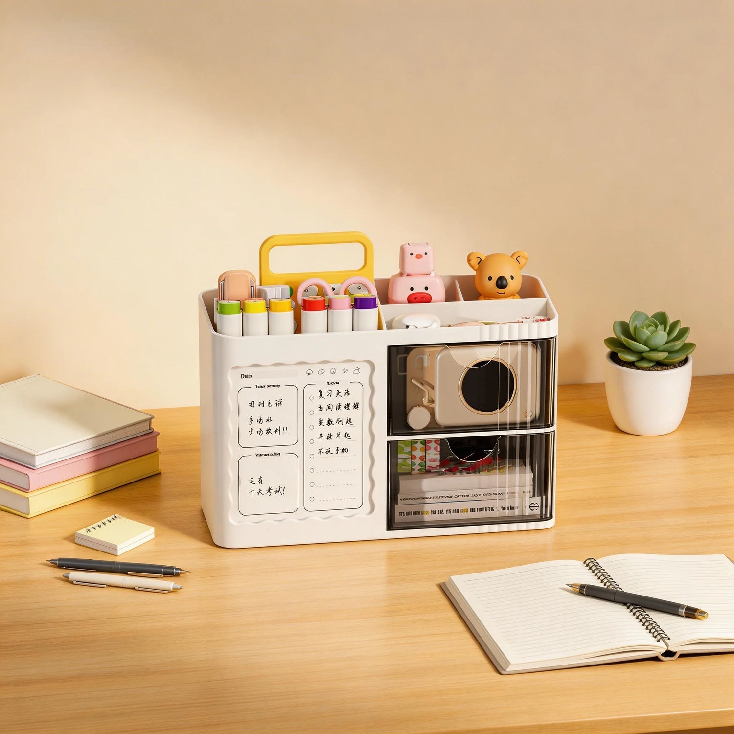 Cute Desktop Storage Organizer Box with Drawers, Multi-Compartment Cosmetic & Stationery Holder for Kids & Home