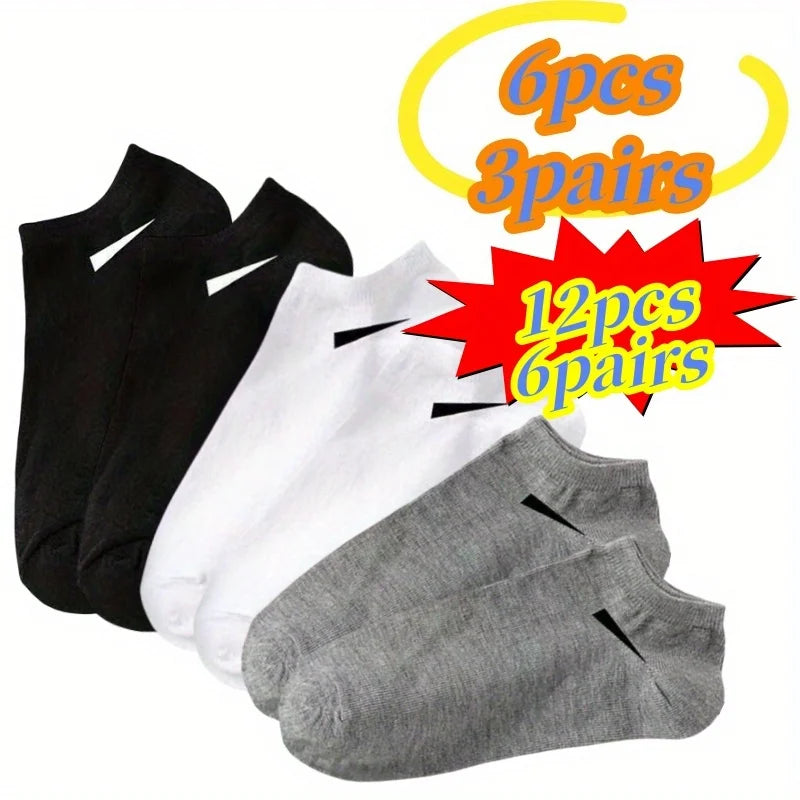 12pcs (6pairs)/6pcs (3pairs) Men's Breathable Socks Solid Color Simple Design Durable and Moisture Absorbing