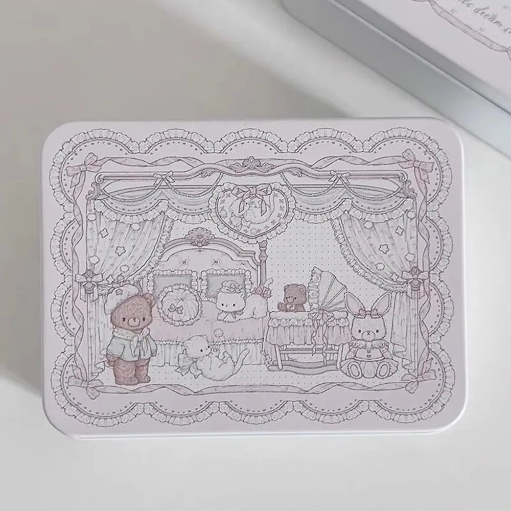 Cute Cartoon Bear Iron Storage Box Rectangular Stickers Tapes Candy Cases Big Capacity Square Box Small Card