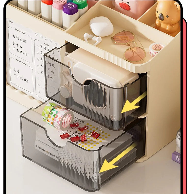 Cute Desktop Storage Organizer Box with Drawers, Multi-Compartment Cosmetic & Stationery Holder for Kids & Home