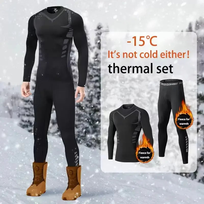 Men's thermal underwear set, 2-piece tight-fitting long underwear set, winter cold weather protective set elastic and breathable