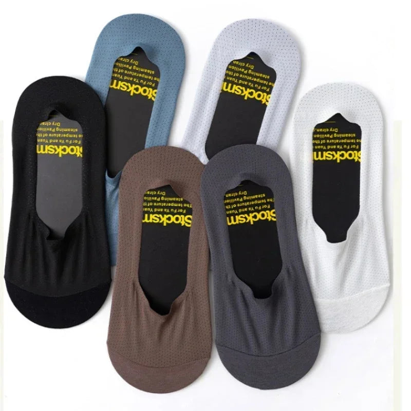 1/5pairs Summer Breathable Socks Tight Ventilate Fashion Men Invisible Ultra-thin Boat Socks Solid Color Non-slip Low Cut Casual