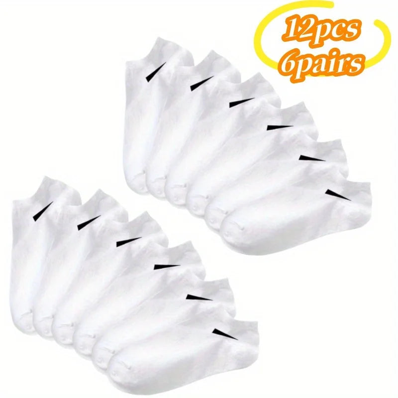 12pcs (6pairs)/6pcs (3pairs) Men's Breathable Socks Solid Color Simple Design Durable and Moisture Absorbing