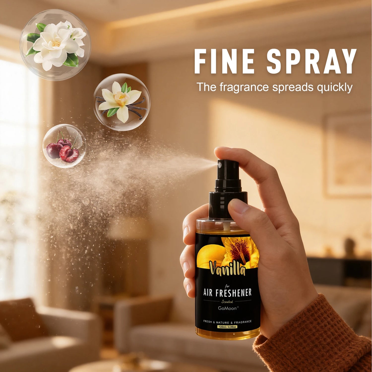 120ml/4.06oz Natural vanilla scented high-end car fragrance spray, long-lasting fragrance, suitable for home, car